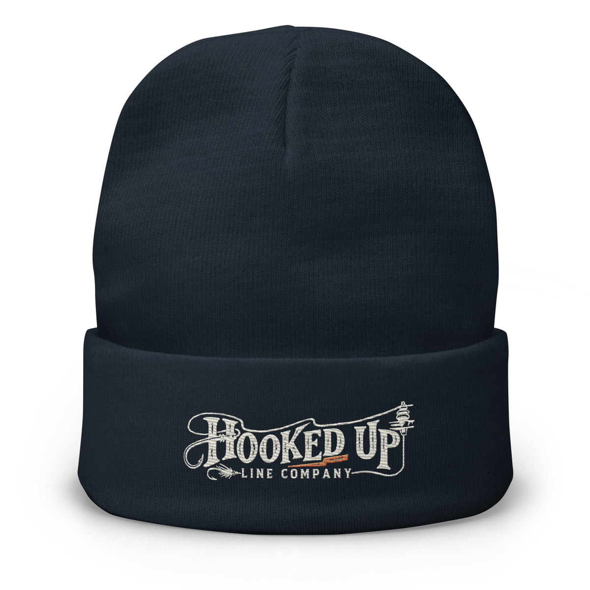 Hooked Up embroidered beanie in Navy, front view