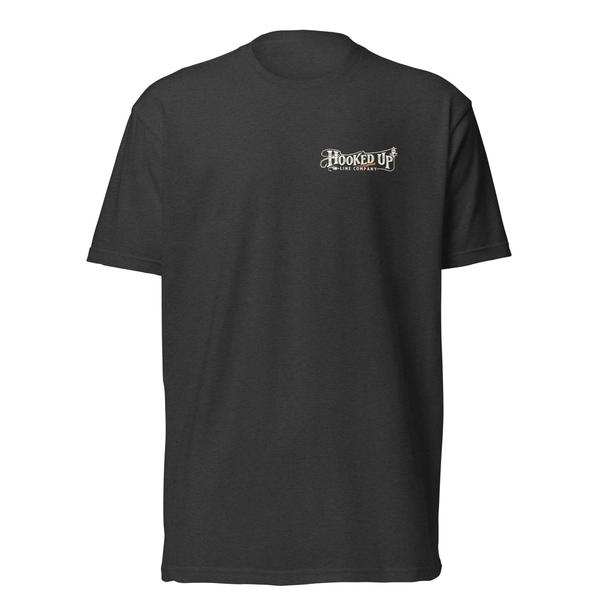 Cast Your Cares t-shirt in Charcoal, front view