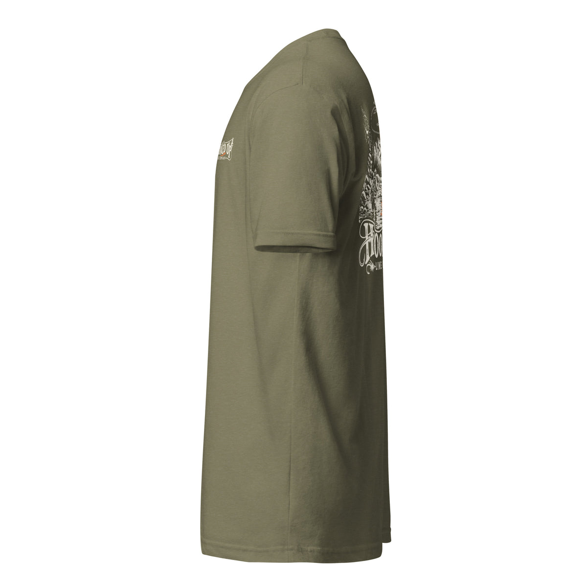 Cast Your Cares t-shirt in Military Green, left view