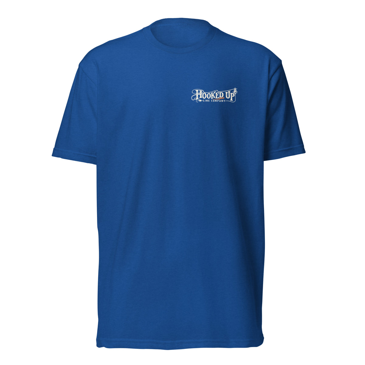 Cast Your Cares t-shirt in Royal, front view