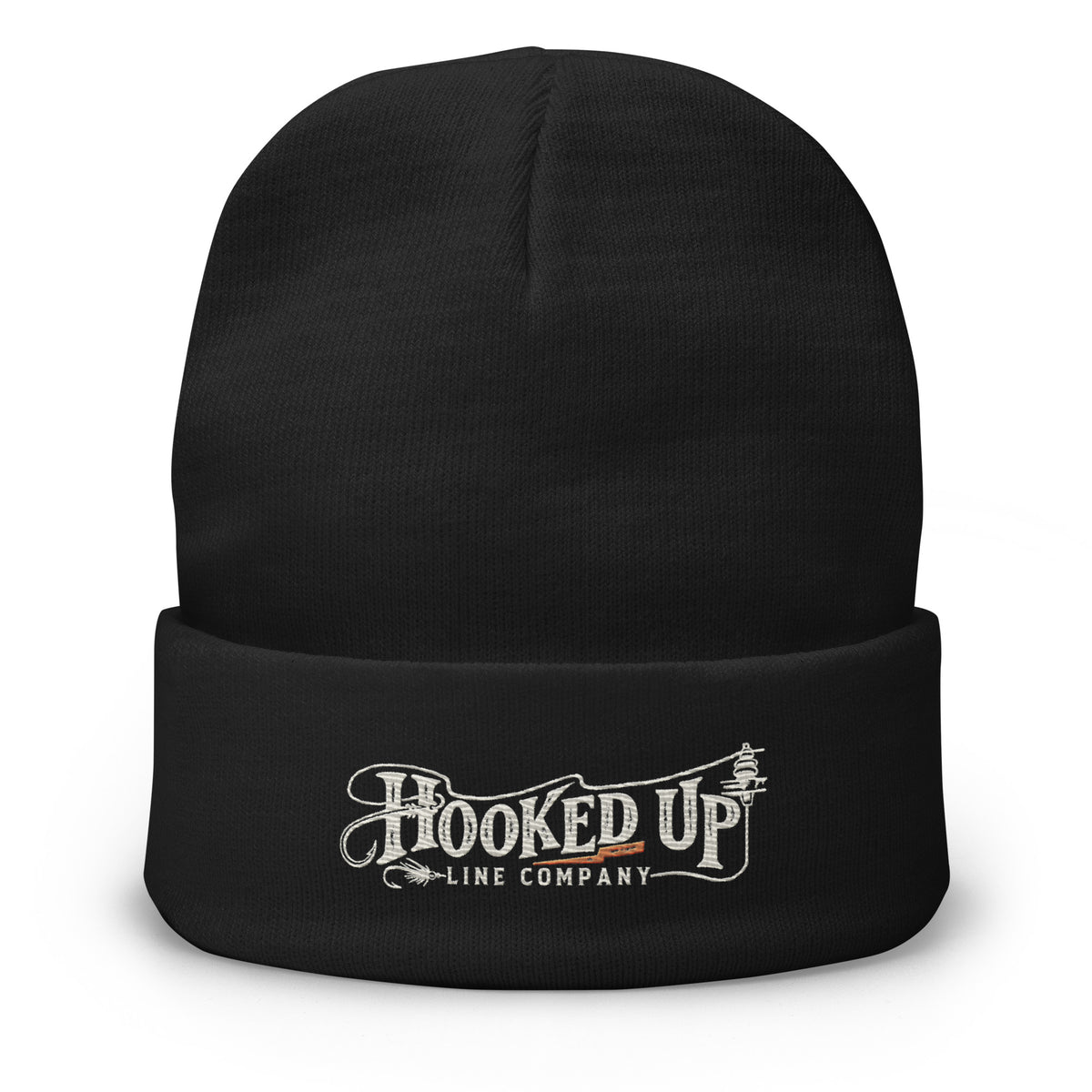 Hooked Up embroidered beanie in Black, front view