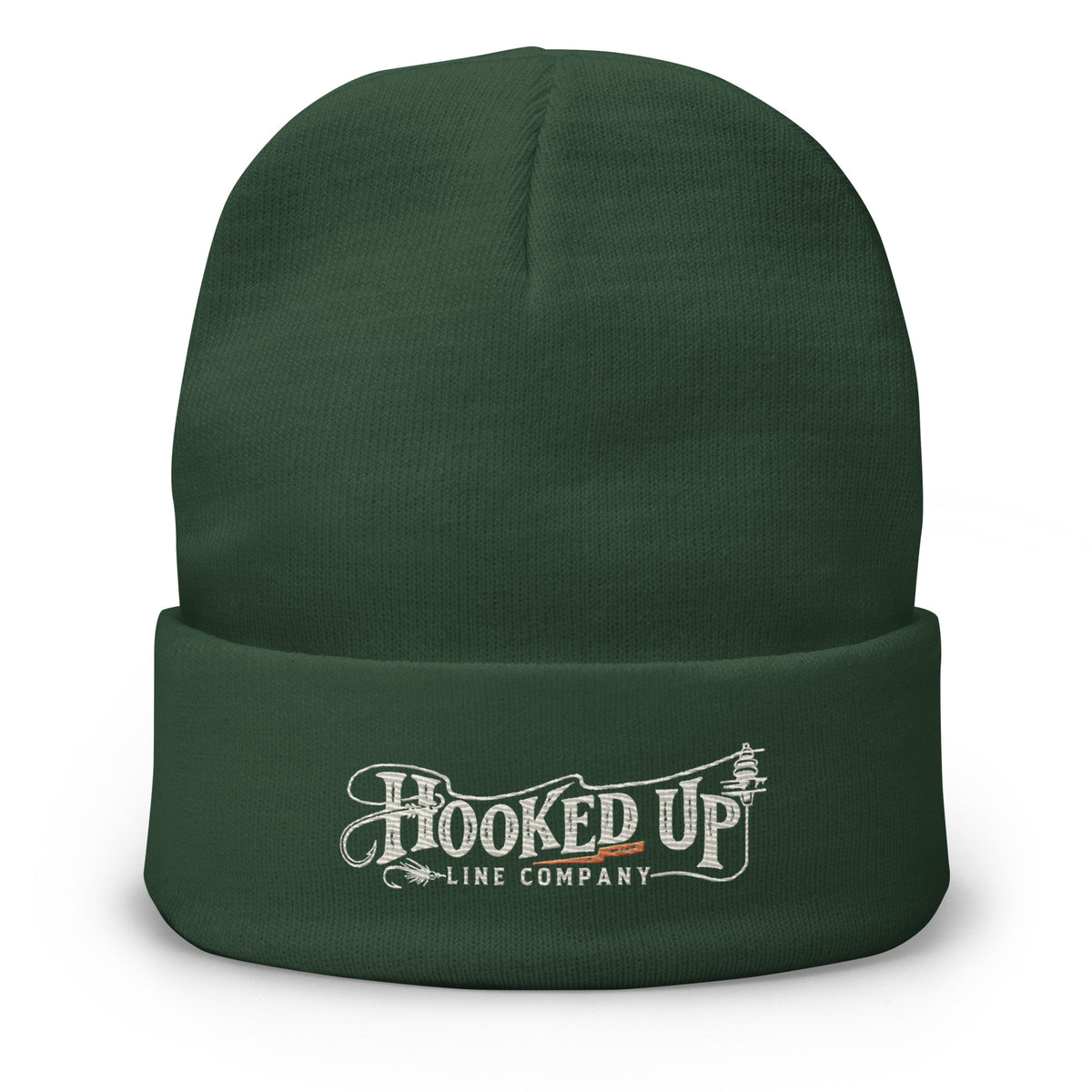 Hooked Up embroidered beanie in Dark Green, front view