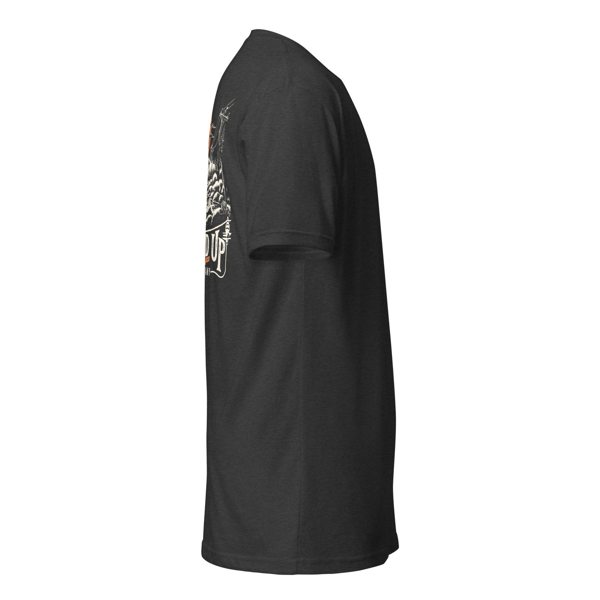 Cast Your Cares t-shirt in Charcoal, right view