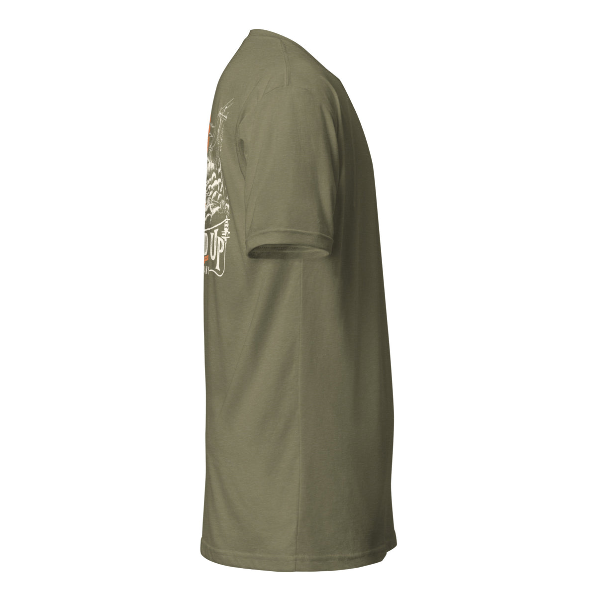 Cast Your Cares t-shirt in Military Green, right view